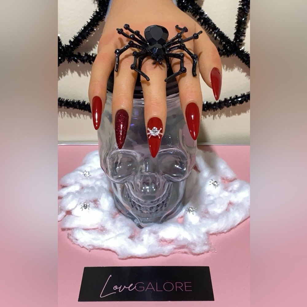 Hand crafted (Jelly Red) Halloween Medium Stiletto or Medium Almond Press Ons